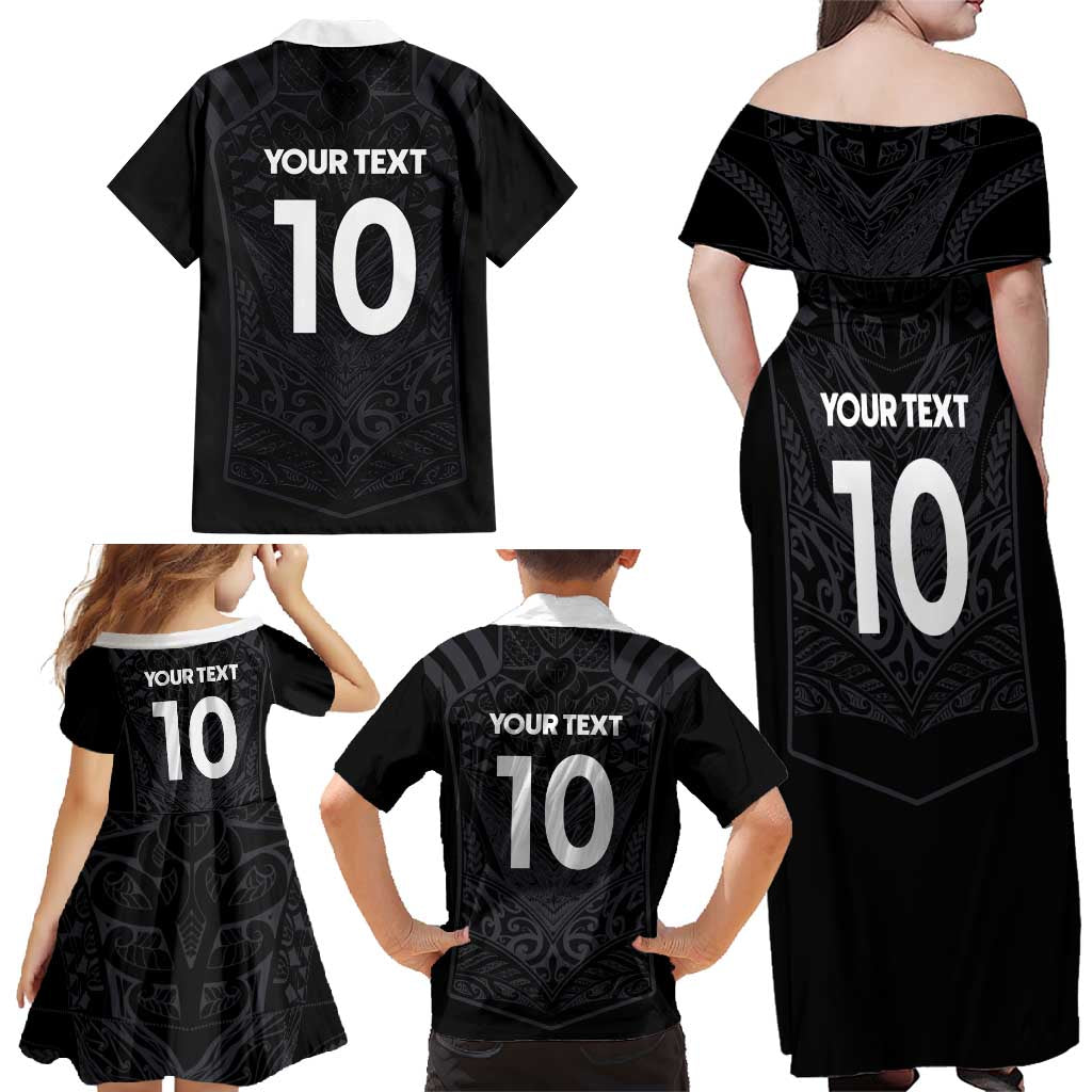 Custom Aotearoa Rugby Family Matching Off Shoulder Maxi Dress and Hawaiian Shirt The Blacks-Sporty T90 Style LT03 - Polynesian Pride