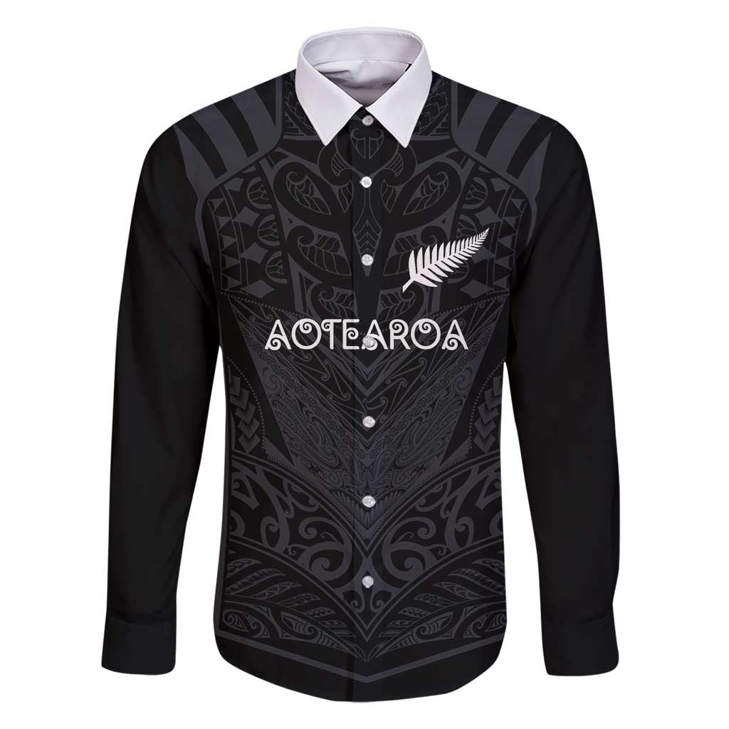 Custom Aotearoa Rugby Family Matching Summer Maxi Dress and Hawaiian Shirt The Blacks-Sporty T90 Style LT03 Dad's Shirt - Long Sleeve Black - Polynesian Pride