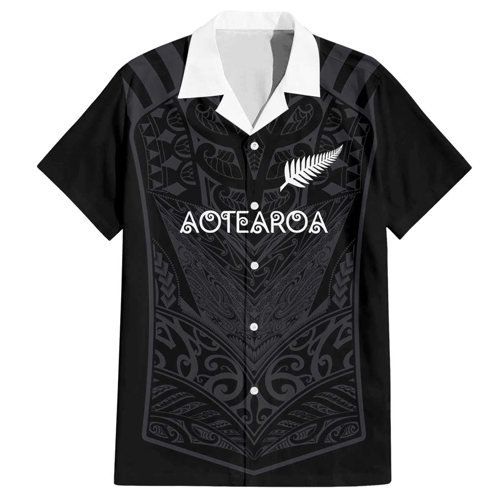 Custom Aotearoa Rugby Family Matching Tank Maxi Dress and Hawaiian Shirt The Blacks-Sporty T90 Style LT03 Dad's Shirt - Short Sleeve Black - Polynesian Pride