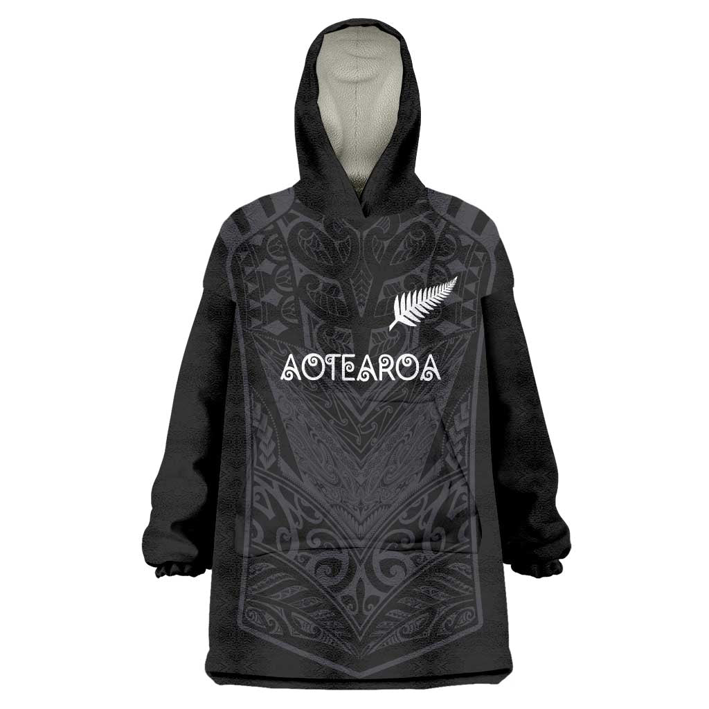 Custom Aotearoa Rugby Wearable Blanket Hoodie The Blacks-Sporty T90 Style LT03 One Size Black - Polynesian Pride