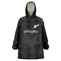 Custom Aotearoa Rugby Wearable Blanket Hoodie The Blacks-Sporty T90 Style LT03 One Size Black - Polynesian Pride