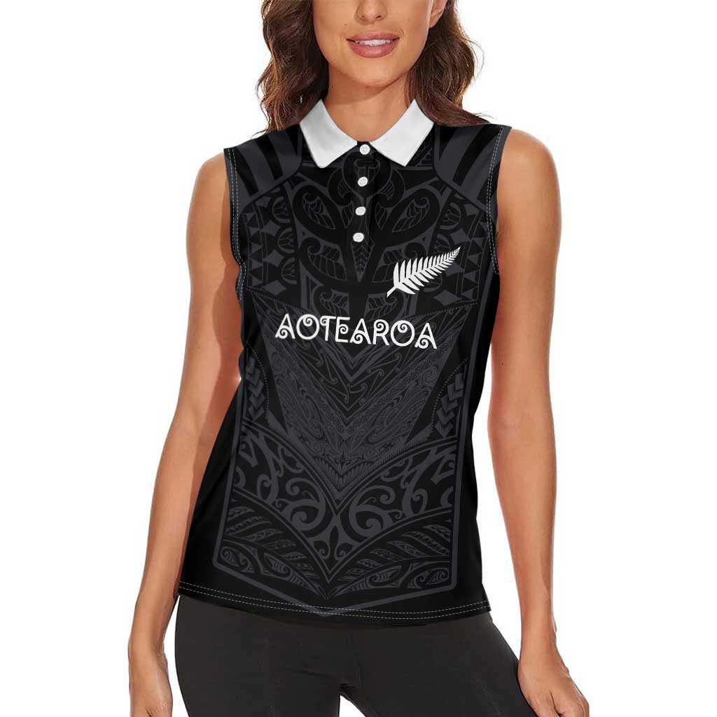 Custom Aotearoa Rugby Women Sleeveless Polo Shirt The Blacks-Sporty T90 Style LT03 - Polynesian Pride