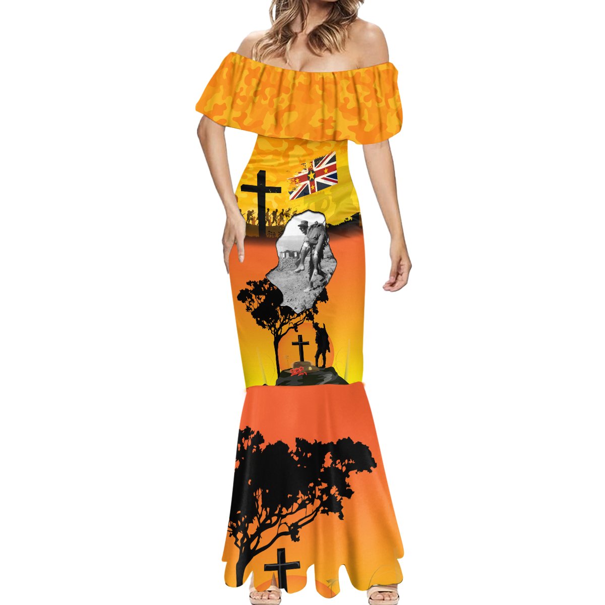 Niue ANZAC Day Mermaid Dress Soldier and Gallipoli Lest We Forget LT03 - Polynesian Pride