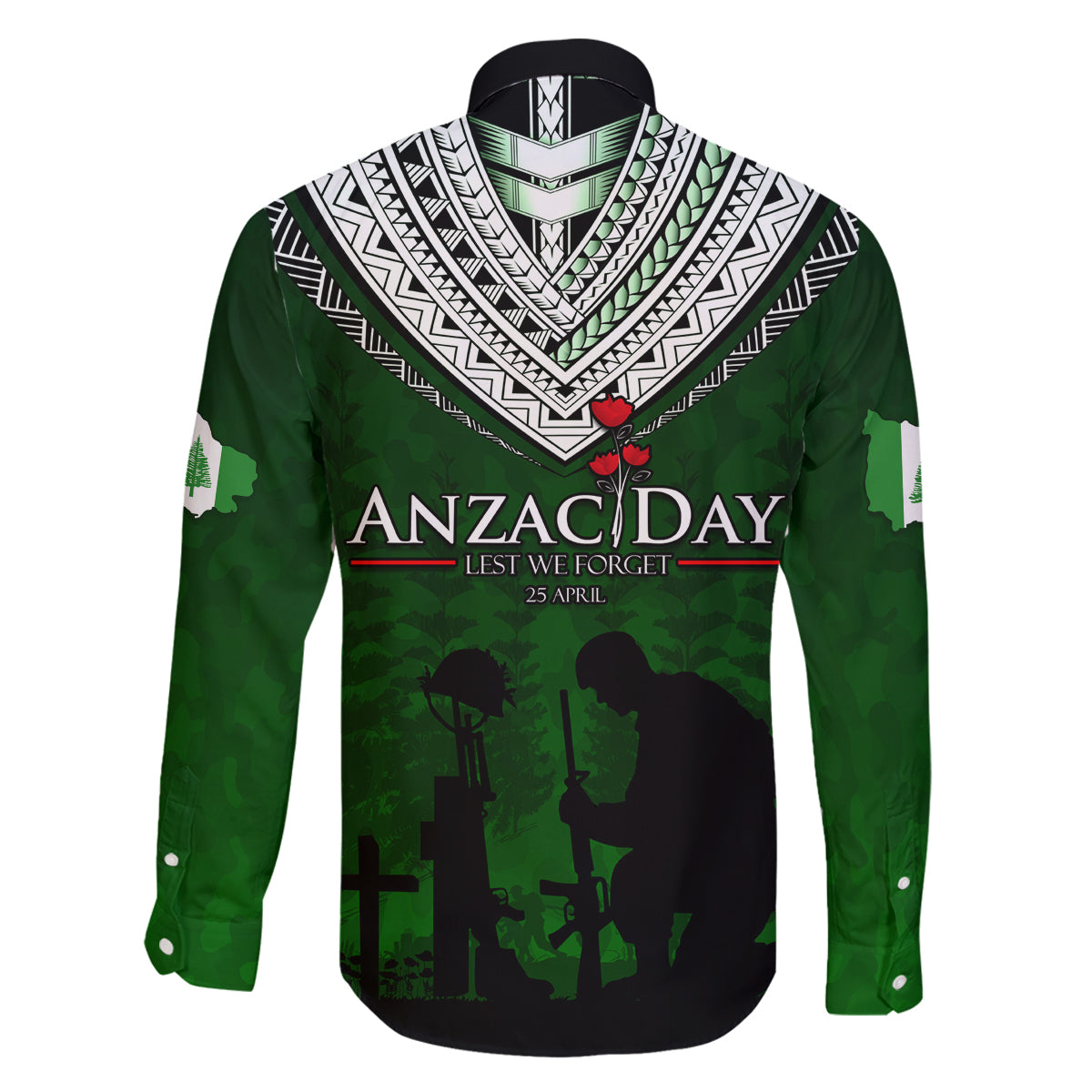 Norfolk Island ANZAC Day Family Matching Long Sleeve Bodycon Dress and Hawaiian Shirt Soldier Lest We Forget Camouflage LT03 - Polynesian Pride