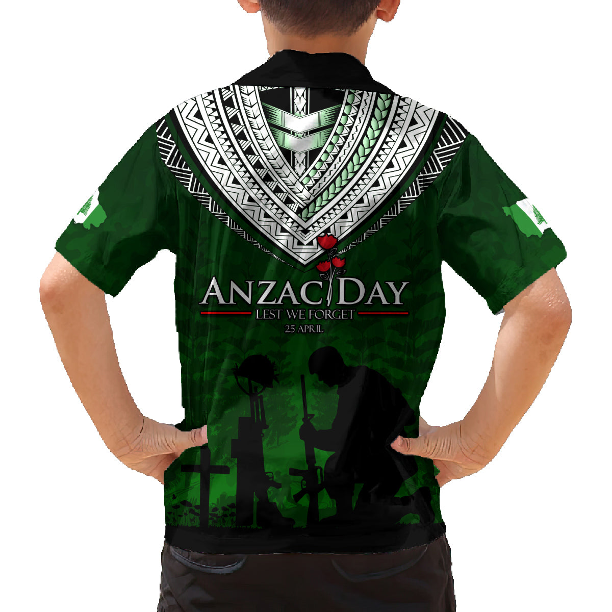 Norfolk Island ANZAC Day Family Matching Off Shoulder Maxi Dress and Hawaiian Shirt Soldier Lest We Forget Camouflage LT03 - Polynesian Pride