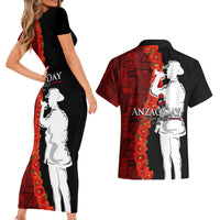 Tonga ANZAC Day Couples Matching Short Sleeve Bodycon Dress and Hawaiian Shirt Red Poppies Flower Soldier Lest We Forget LT03 - Polynesian Pride