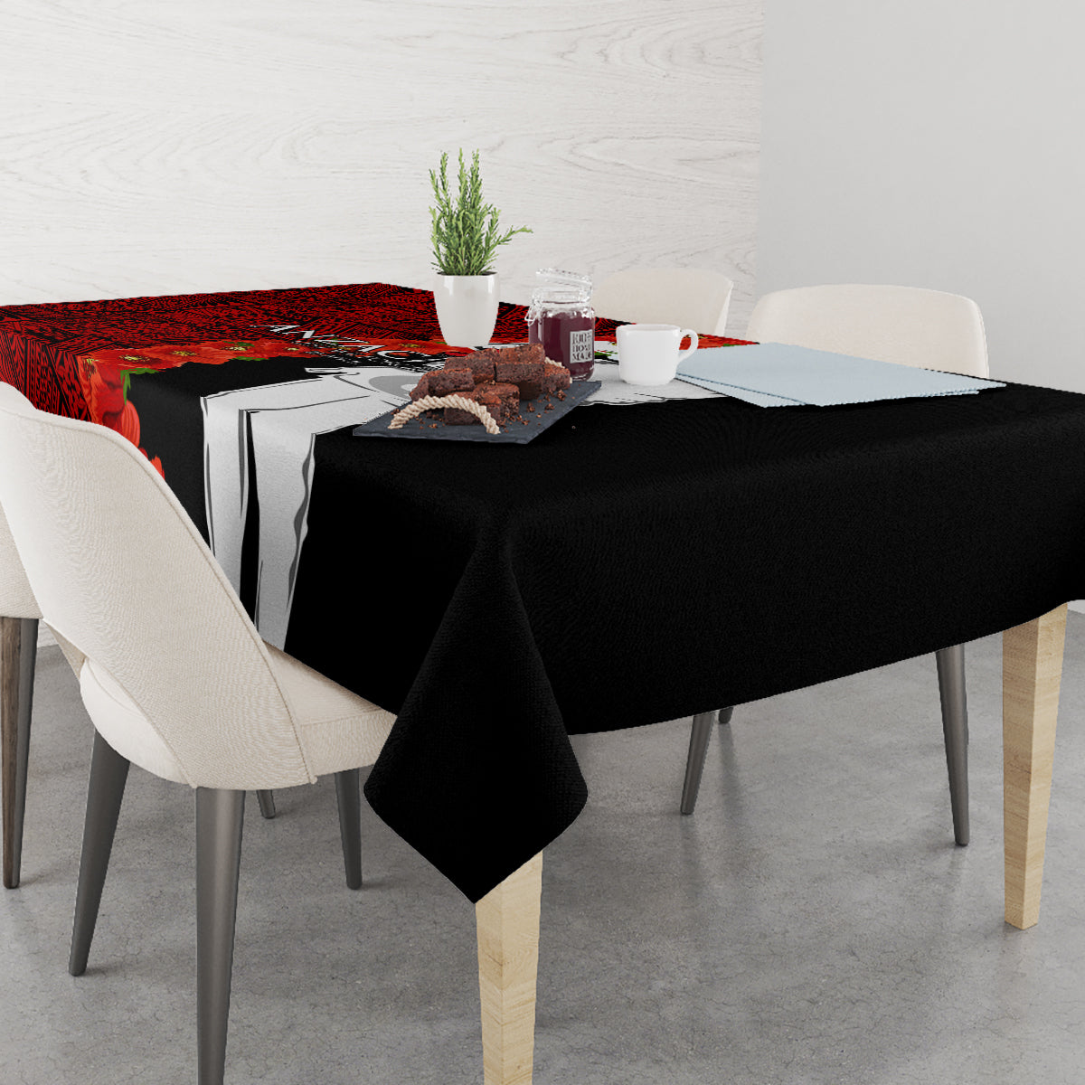 Tonga ANZAC Day Tablecloth Red Poppies Flower Soldier Lest We Forget LT03 - Polynesian Pride