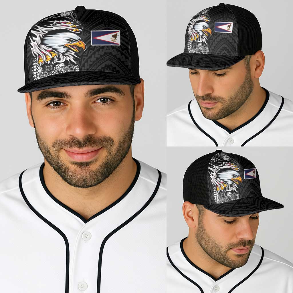 American Samoa Flag Day Baseball Net Cap Tribal Tattoo with Eagle Black