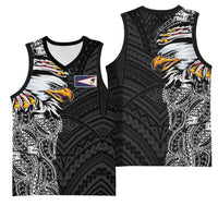American Samoa Flag Day Basketball Jersey Tribal Tattoo with Eagle Black