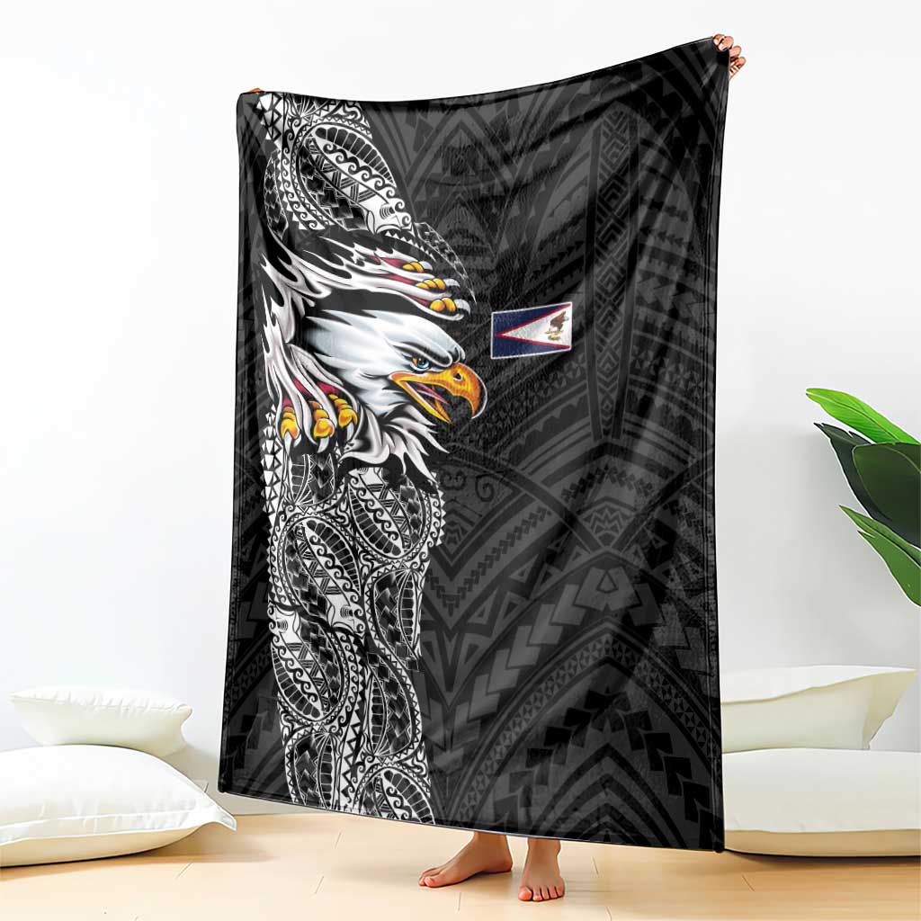 American Samoa Flag Day Blanket Tribal Tattoo with Eagle Black