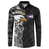 American Samoa Flag Day Button Sweatshirt Tribal Tattoo with Eagle Black
