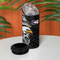 American Samoa Flag Day 4 in 1 Can Cooler Tumbler Tribal Tattoo with Eagle Black