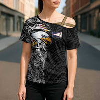 American Samoa Flag Day Cross Shoulder Shirt Tribal Tattoo with Eagle Black
