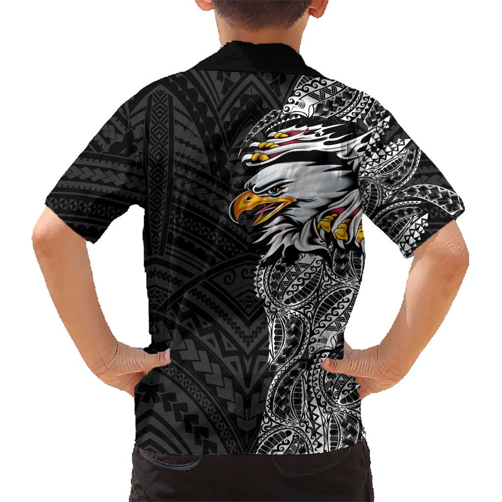 American Samoa Flag Day Family Matching Long Sleeve Bodycon Dress and Hawaiian Shirt Tribal Tattoo with Eagle Black LT03 - Polynesian Pride