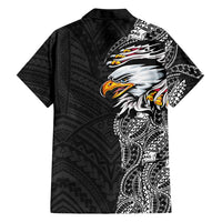 American Samoa Flag Day Family Matching Off The Shoulder Long Sleeve Dress and Hawaiian Shirt Tribal Tattoo with Eagle Black LT03 - Polynesian Pride
