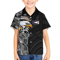 American Samoa Flag Day Family Matching Off Shoulder Short Dress and Hawaiian Shirt Tribal Tattoo with Eagle Black LT03 Son's Shirt Black - Polynesian Pride