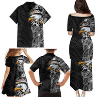 American Samoa Flag Day Family Matching Puletasi and Hawaiian Shirt Tribal Tattoo with Eagle Black LT03 - Polynesian Pride