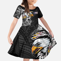 American Samoa Flag Day Family Matching Summer Maxi Dress and Hawaiian Shirt Tribal Tattoo with Eagle Black LT03 Daughter's Dress Black - Polynesian Pride