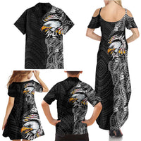 American Samoa Flag Day Family Matching Summer Maxi Dress and Hawaiian Shirt Tribal Tattoo with Eagle Black LT03 - Polynesian Pride