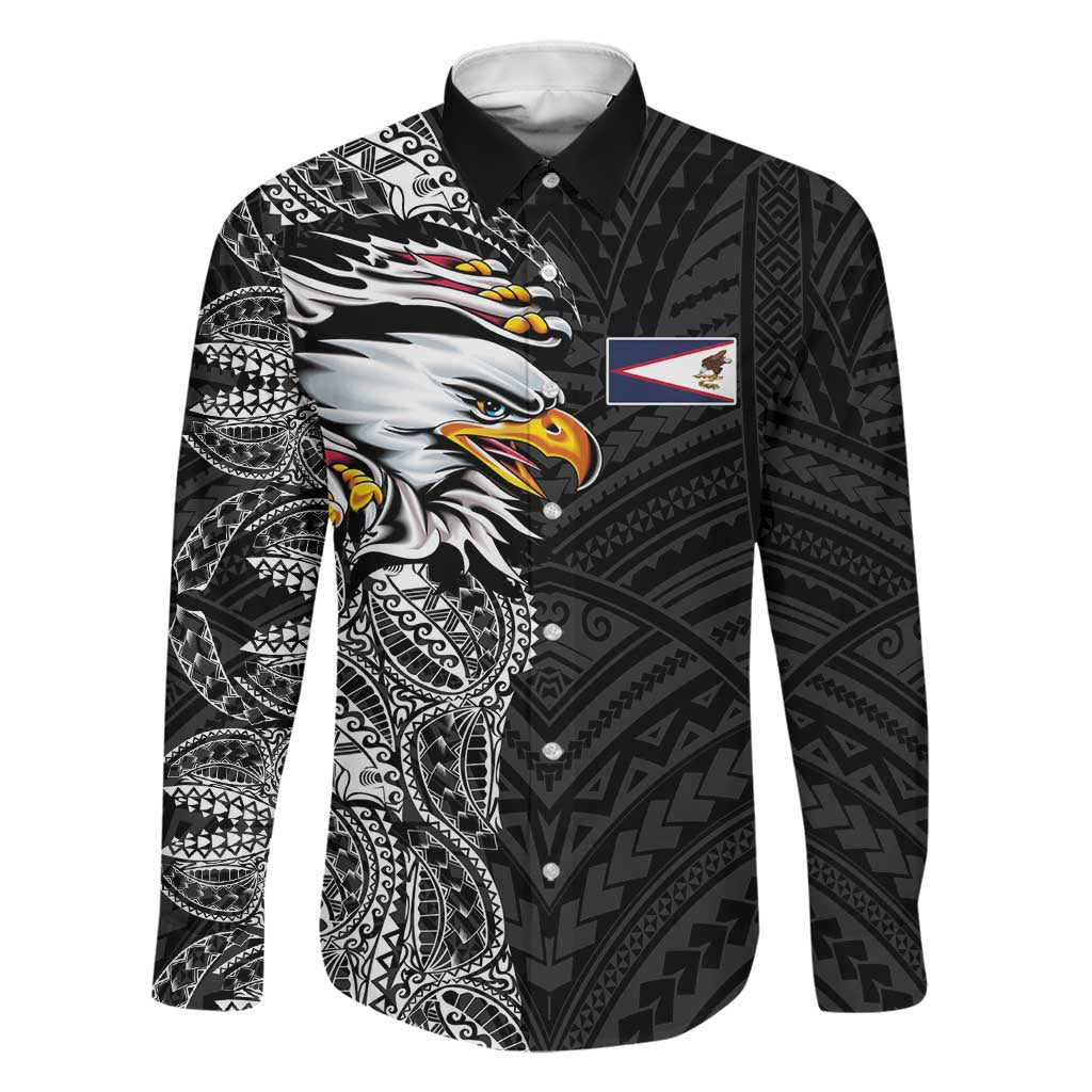 American Samoa Flag Day Family Matching Summer Maxi Dress and Hawaiian Shirt Tribal Tattoo with Eagle Black LT03 Dad's Shirt - Long Sleeve Black - Polynesian Pride