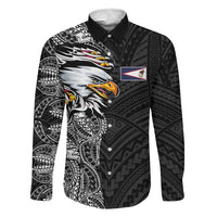 American Samoa Flag Day Family Matching Tank Maxi Dress and Hawaiian Shirt Tribal Tattoo with Eagle Black LT03 Dad's Shirt - Long Sleeve Black - Polynesian Pride