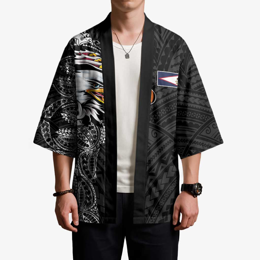 American Samoa Flag Day Kimono Tribal Tattoo with Eagle Black