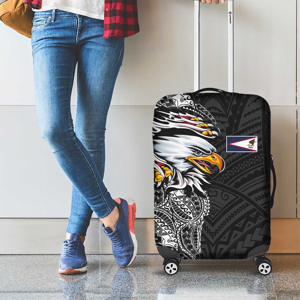 American Samoa Flag Day Luggage Cover Tribal Tattoo with Eagle Black