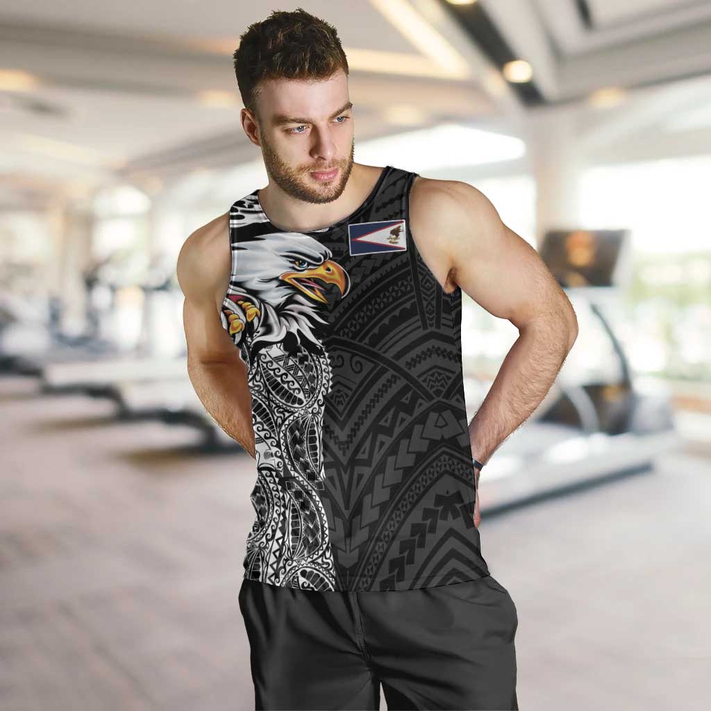 American Samoa Flag Day Men Tank Top Tribal Tattoo with Eagle Black LT03 Black - Polynesian Pride