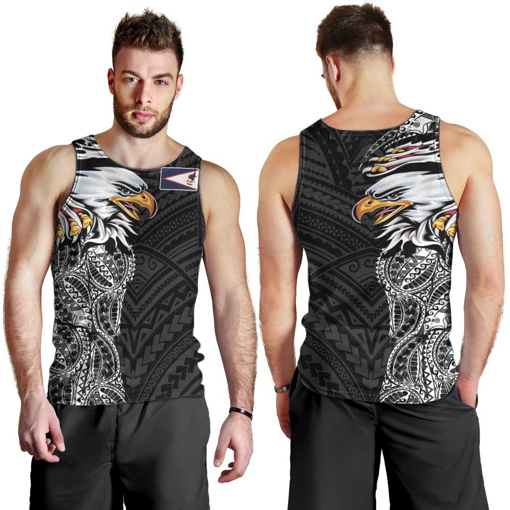 American Samoa Flag Day Men Tank Top Tribal Tattoo with Eagle Black LT03 - Polynesian Pride