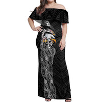 American Samoa Flag Day Off Shoulder Maxi Dress Tribal Tattoo with Eagle Black