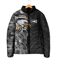 American Samoa Flag Day Padded Jacket Tribal Tattoo with Eagle Black