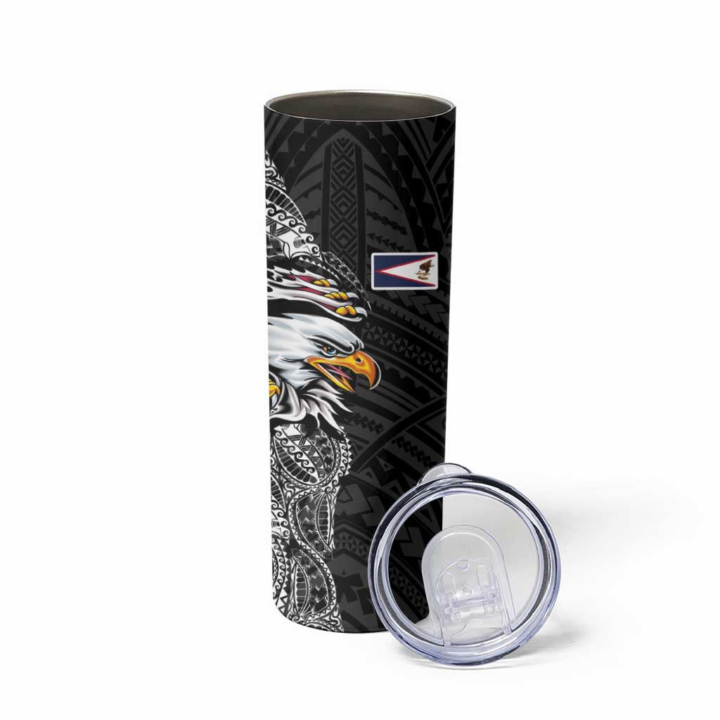 American Samoa Flag Day Skinny Tumbler Tribal Tattoo with Eagle Black