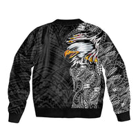 American Samoa Flag Day Sleeve Zip Bomber Jacket Tribal Tattoo with Eagle Black