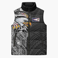 American Samoa Flag Day Sleeveless Puffer Jacket Tribal Tattoo with Eagle Black