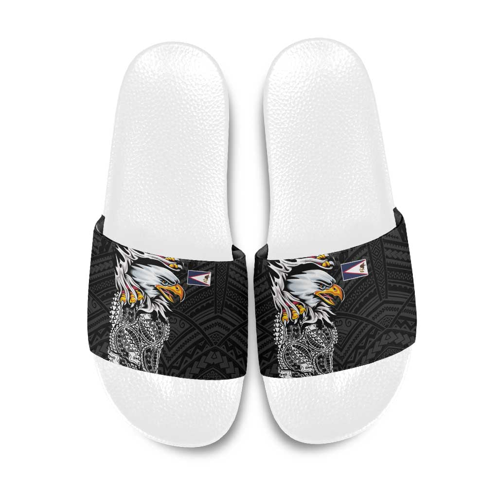 American Samoa Flag Day Slide Sandals Tribal Tattoo with Eagle Black