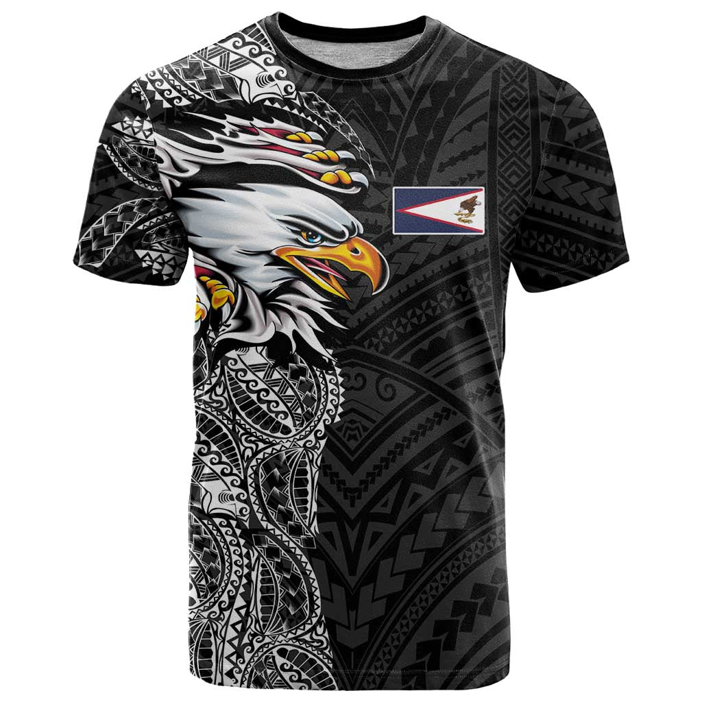 American Samoa Flag Day T Shirt Tribal Tattoo with Eagle Black LT03 Black - Polynesian Pride