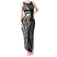 American Samoa Flag Day Tank Maxi Dress Tribal Tattoo with Eagle Black