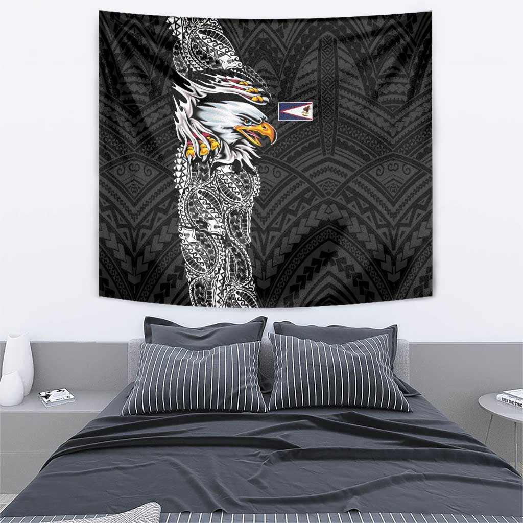 American Samoa Flag Day Tapestry Tribal Tattoo with Eagle Black