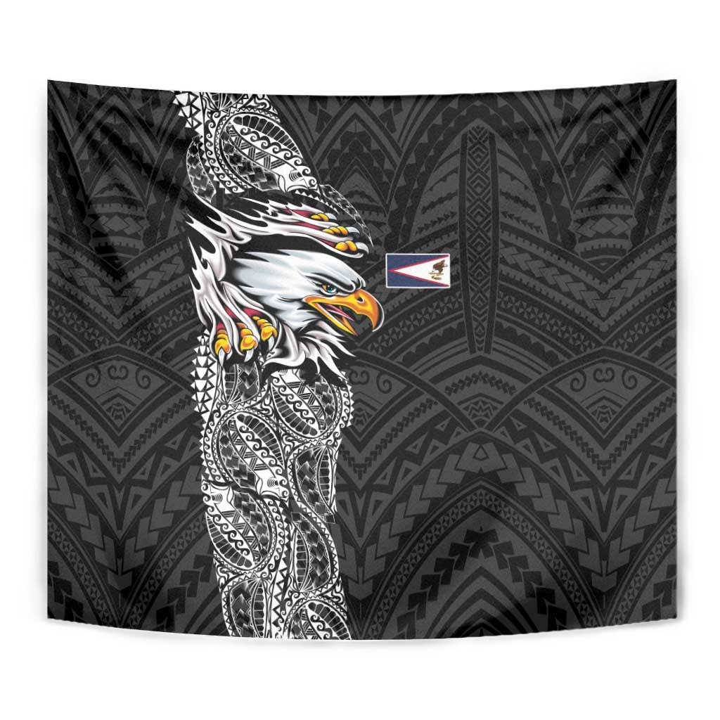 American Samoa Flag Day Tapestry Tribal Tattoo with Eagle Black