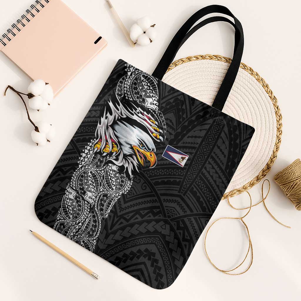 American Samoa Flag Day Tote Bag Tribal Tattoo with Eagle Black