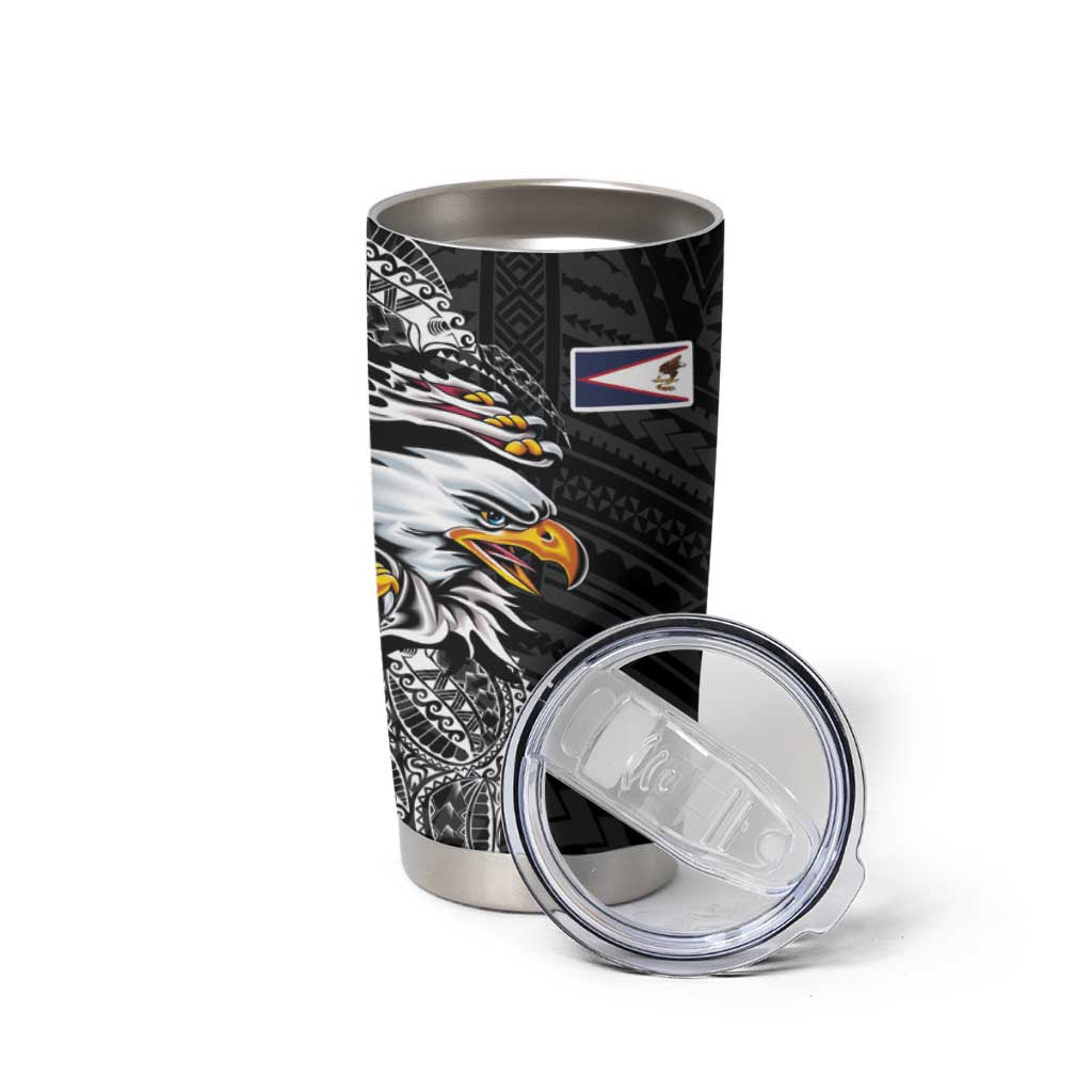 American Samoa Flag Day Tumbler Cup Tribal Tattoo with Eagle Black
