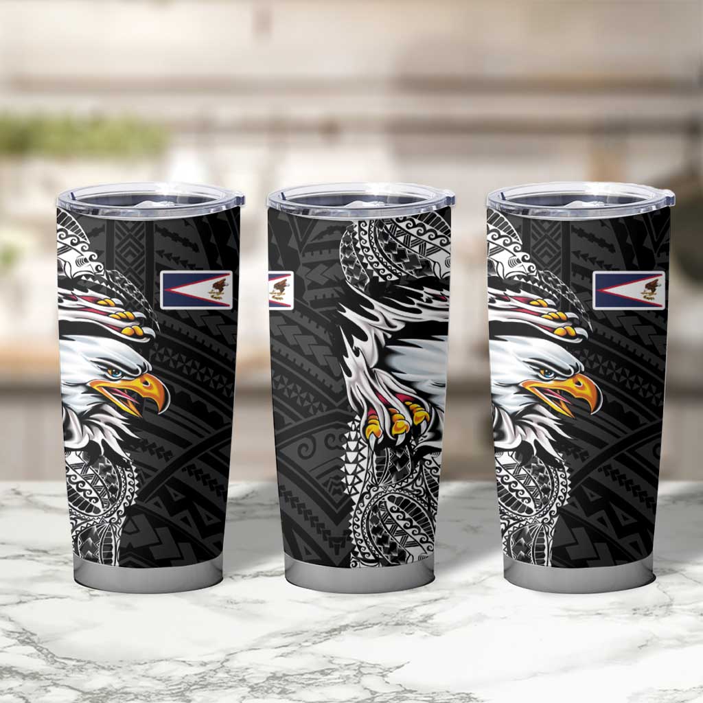 American Samoa Flag Day Tumbler Cup Tribal Tattoo with Eagle Black
