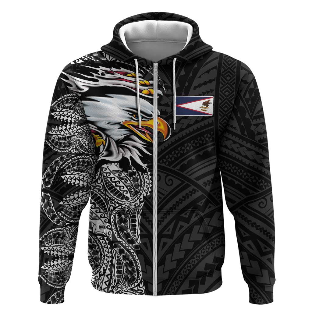 American Samoa Flag Day Zip Hoodie Tribal Tattoo with Eagle Black LT03 Zip Hoodie Black - Polynesian Pride