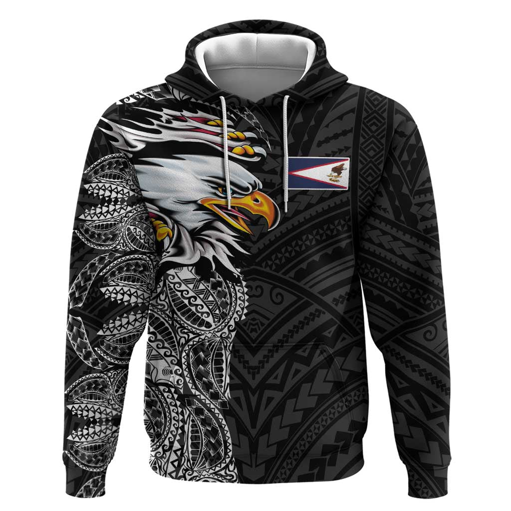 American Samoa Flag Day Zip Hoodie Tribal Tattoo with Eagle Black LT03 Pullover Hoodie Black - Polynesian Pride