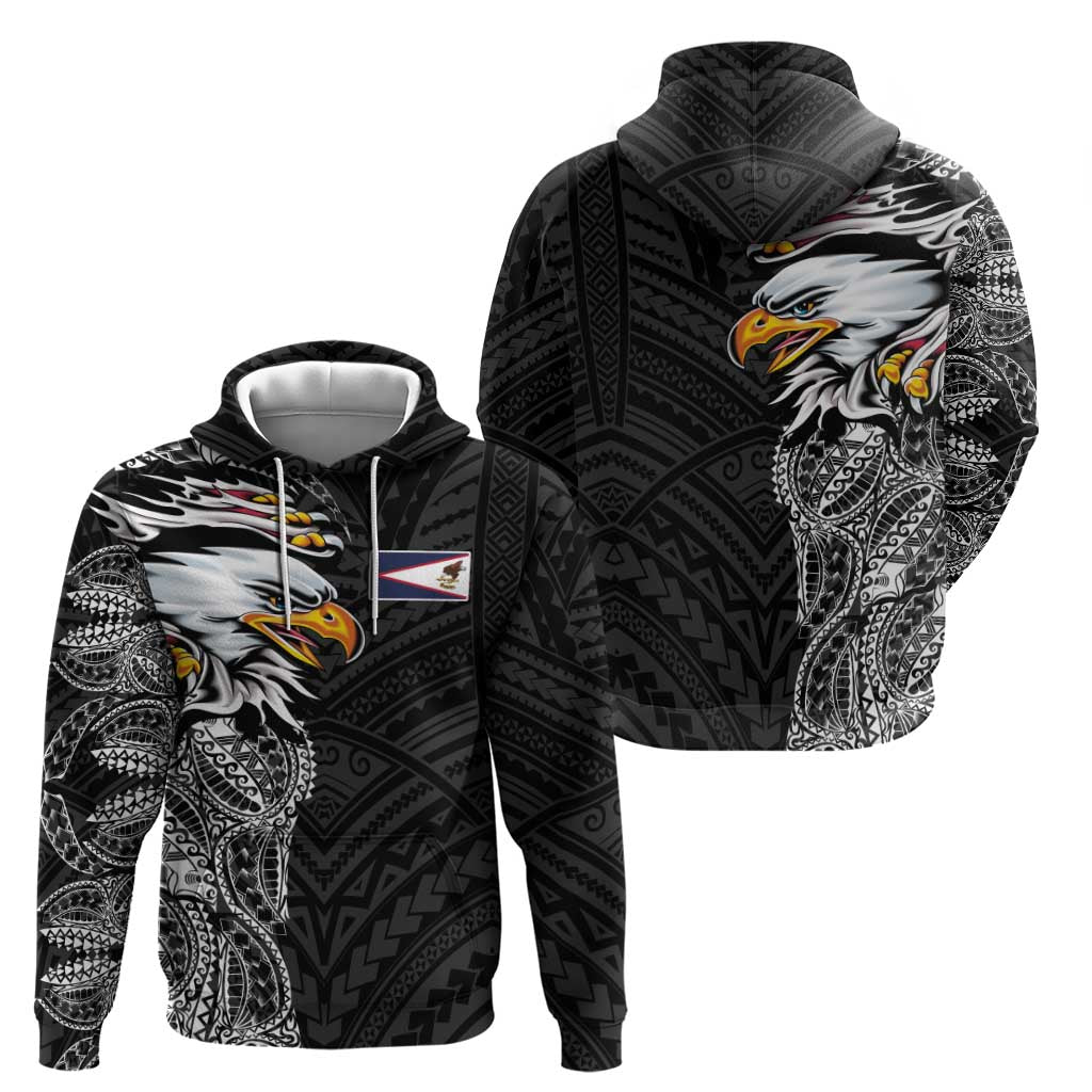 American Samoa Flag Day Zip Hoodie Tribal Tattoo with Eagle Black LT03 - Polynesian Pride