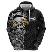 American Samoa Flag Day Zip Hoodie Tribal Tattoo with Eagle Black LT03 - Polynesian Pride