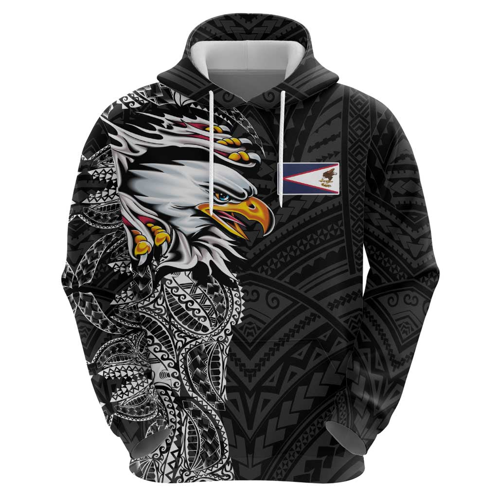 American Samoa Flag Day Zip Hoodie Tribal Tattoo with Eagle Black LT03 - Polynesian Pride