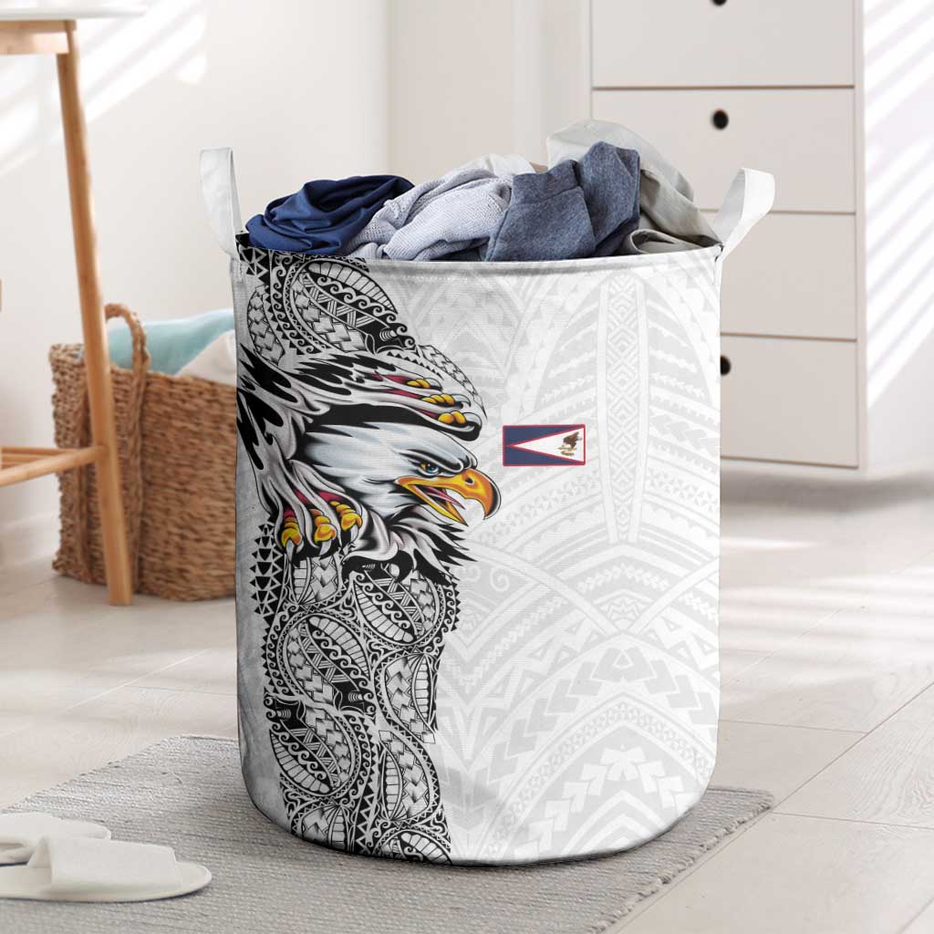American Samoa Flag Day Laundry Basket Tribal Tattoo with Eagle White