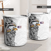 American Samoa Flag Day Laundry Basket Tribal Tattoo with Eagle White
