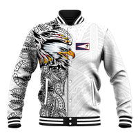 American Samoa Flag Day Baseball Jacket Tribal Tattoo with Eagle White
